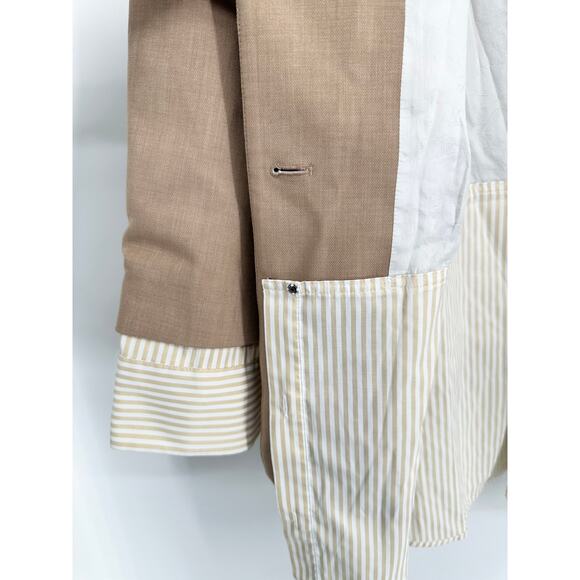 Anthropologie Maeve The Bennet Twofer Blazer Striped Shirttail Hem Jacket Tan - Picture 14 of 16